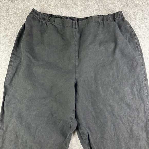 FLAX Linen Pants Women Medium Black Flowy Lagenlook Quiet Luxury Coastal Pull On - Picture 2 of 15
